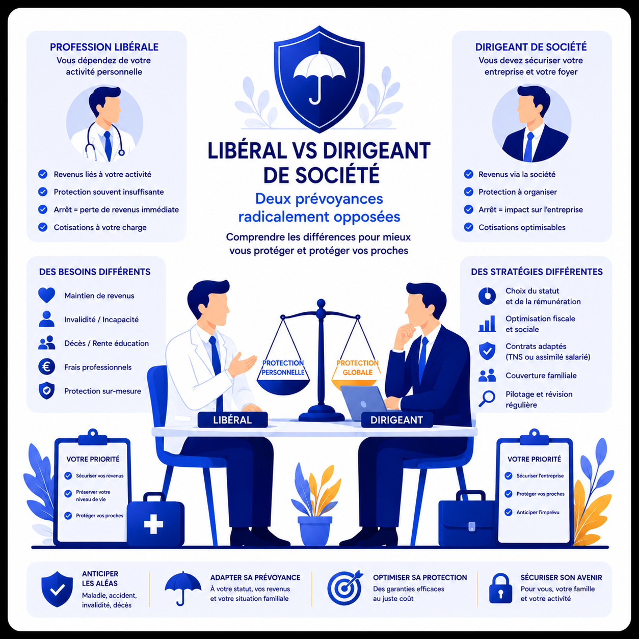Profession libérale vs dirigeant : protéger ses revenus et son activité