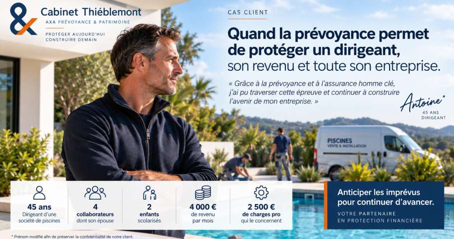 Dirigeant d’une entreprise de piscines protégé par une prévoyance et une assurance homme clé après un arrêt cardiaque